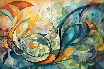 Wall Mural - Abstract colorful design with flowing shapes and organic forms.