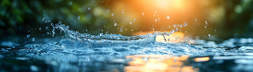 Wall Mural - Abstract Water Splash with Sparkling Sunset Reflections