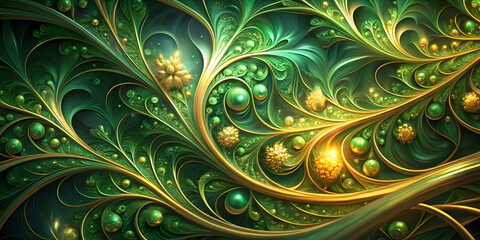 emerald dreamscape: a mesmerizing fractal artwork where vibrant emerald leaves intertwine with shimm