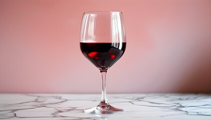 Elegant glass of red wine on polished marble countertop with a blurred background ambiance