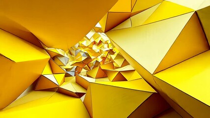 Poster - Golden Geometric Abstract:  A mesmerizing 3D render of shattered golden geometric shapes creates a dynamic and luxurious visual experience. The interplay of light and shadow adds depth and intrigue.