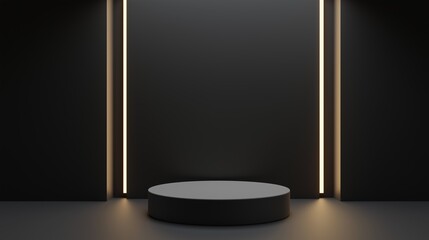 Poster - Minimalist black stage with soft lighting. Perfect for product display, modern presentations, and sleek backdrops.