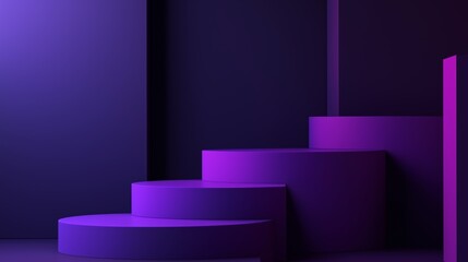 Poster - Abstract purple staircase against a dark background, showcasing geometric shapes and modern design. Perfect for contemporary art and design themes.