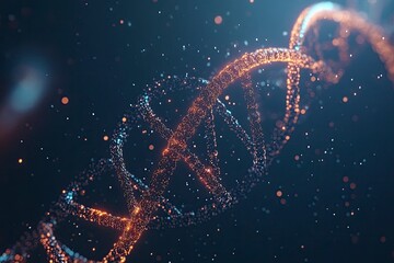 Abstract animated structure of a DNA molecule from particles. Concept animation of digital DNA, human genome. Medical research, genetics , ai