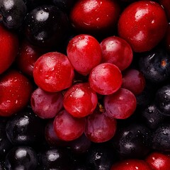 Wall Mural - A cinematicstyle photograph of a matte red fruit with natural folds combined with fruits in shades of burgundy crimson and terracotta The fruits are tightly packed in a dense compact cluster with mini