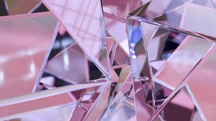 Poster - Modern background with polygonal crystals. A geometric pink-gold surface designed in abstract 3D. Loop animation of diamond reflection crystals.