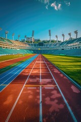 Wall Mural - Panoramic view of the sports stadium and red running track