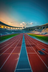 Wall Mural - Panoramic view of the sports stadium and red running track