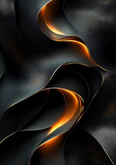 Wall Mural - Abstract flowing shapes with glowing edges in dark tones.