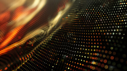 Wall Mural - Abstract background with glowing gold and orange dots on a black background.