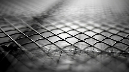 Black and white macro photo of a wire mesh fence.
