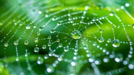 Close-up Dew drops on spider web