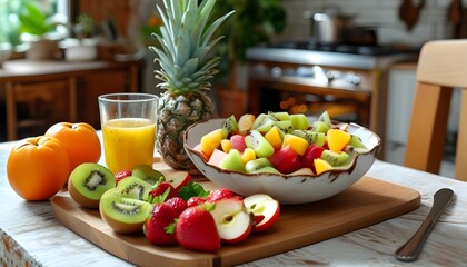 fresh fruit salad enjoyed at home kitchen table for healthy living