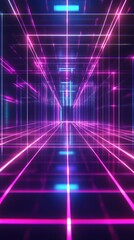 Poster - A vibrant digital corridor featuring neon lights, creating a futuristic and immersive environment for creative projects.