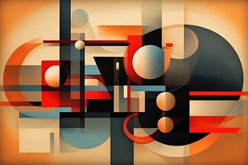 Abstract geometric composition with vibrant colors and shapes.