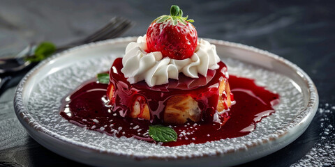 Strawberry Cake Dessert On Wood Table Background