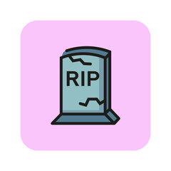 Sticker - Grave with RIP inscription line icon. Stone, crack, rip. Halloween concept. Can be used for topics like cemetery, funeral, mystery