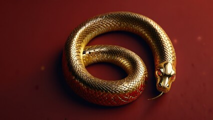 Snake gold on red background . Happy new year.