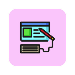 Sticker - Online article vector line icon. Writing, studying, online. Vector illustration can be used for topics like education, science, journalism