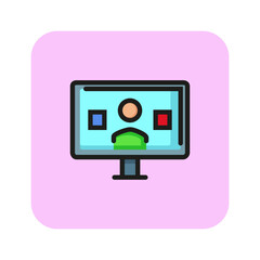 Poster - Online tutorial vector line icon. Modern technologies, studying, worldwide. Vector illustration can be used for topics like education, qualification, HR