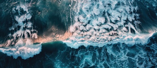 Wall Mural - Aerial View of Waves Crashing in the Ocean