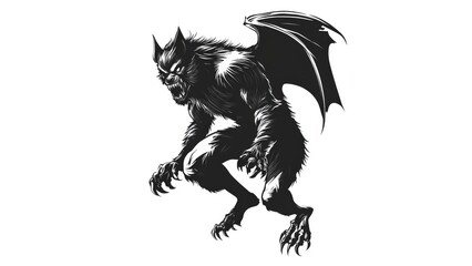 Wall Mural - a half bat half sasquatch figure on a white background for a t shirt design