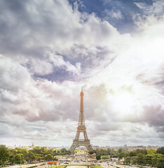 Sunset Eiffel tower and Paris.