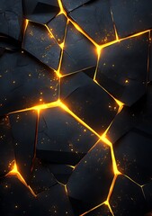 Wall Mural - Abstract image of cracked surface with glowing orange lines.