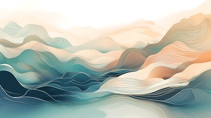 Wall Mural - Abstract landscape with flowing lines and soft colors.