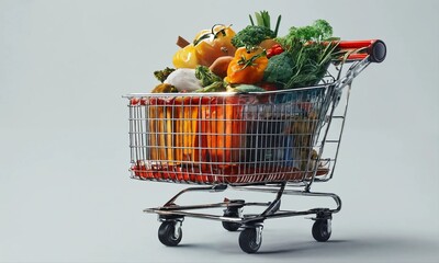 Shopping cart full of household goods, black friday concept