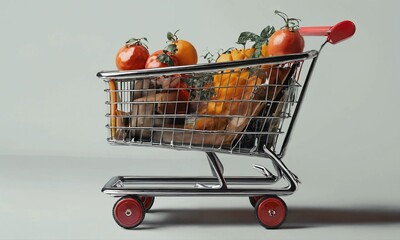 Shopping cart full of household goods, black friday concept