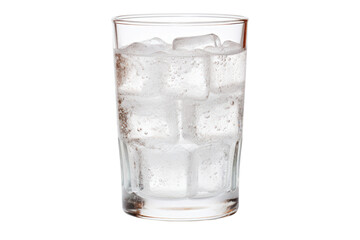 A half-filled water glass with droplets of condensation on the outside surface, showing a refreshing cold drink isolated on white background