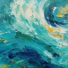 Wall Mural - Abstract ocean waves in vibrant blues and greens with texture.