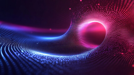 Poster - 3D torus composed of dots and lines. Concept of electromagnetic force fields. Science and physics background. Vector illustration. Design elements featuring energy fields and torus shapes.