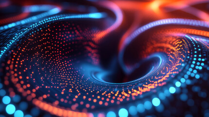 Poster - 3D torus composed of dots and lines. Concept of electromagnetic force fields. Science and physics background. Vector illustration. Design elements featuring energy fields and torus shapes.