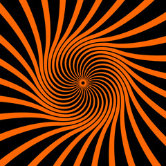 Aufkleber - Psychedelic Halloween hypnotic pattern with spiral swirls, vector background. Halloween holiday hypnotic tunnel with spiral circles and spooky twirls of orange black psychedelic pattern background