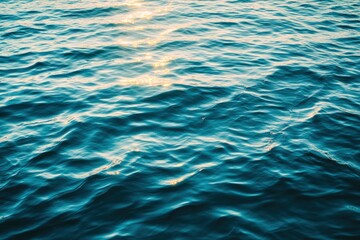 Wall Mural - Water background texture. Sea surface in sunset light. Breezy wavy seawater. Sea water texture. Teal blue ocean view. Fresh water of lake. Relaxing natural photo wallpaper. Still water surface, ai