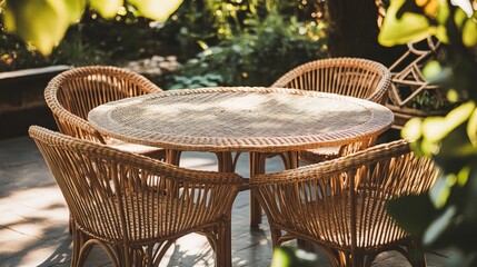 Wall Mural - Rattan Patio Set in a Sunlit Garden