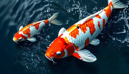 Elegant Kohaku Koi Fish with Dynamic Water Splash Wallpaper Design