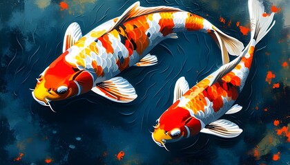 Wall Mural - Abstract Japanese-inspired koi fish swimming gracefully through water in an artistic blend of Eastern design elements