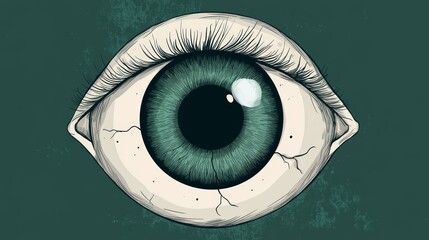 A simple doodle of an eyeball with little veins repeated on a dark green background