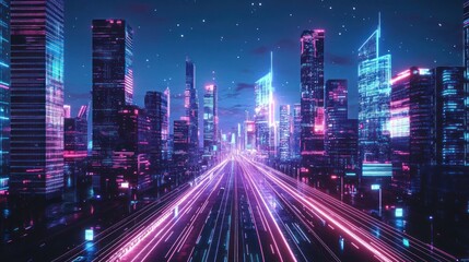 Canvas Print - Neon Cityscape at Night