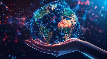 
Metaverse Technology concepts. Woman hand holding global network connection. Good internet communication, Wireless connection technology