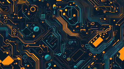 Poster - Abstract illustration of an electronics circuit board featuring a high-tech circuit pattern. Vector design of a computer chip, emphasizing advanced technology and digital complexity.