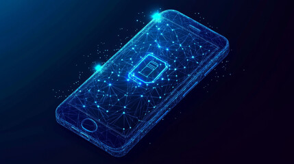 Poster - Data Protection concept. A locked padlock on a smartphone screen with an email icon. Low poly wireframe vector in a starry sky style, composed of points, lines, and star-like shapes.