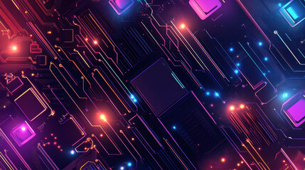 Poster - Abstract illustration of an electronics circuit board featuring a high-tech circuit pattern. Vector design of a computer chip, emphasizing advanced technology and digital complexity.