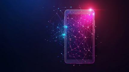 Poster - Data Protection concept. A locked padlock on a smartphone screen with an email icon. Low poly wireframe vector in a starry sky style, composed of points, lines, and star-like shapes.