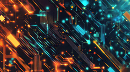 Poster - Abstract illustration of an electronics circuit board featuring a high-tech circuit pattern. Vector design of a computer chip, emphasizing advanced technology and digital complexity.