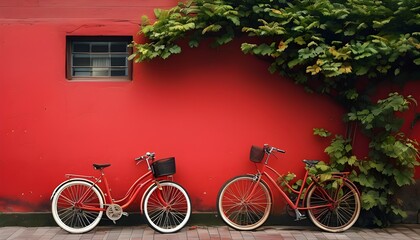 Bicycle Against a Vibrant Red Wall with Rich Red Tones