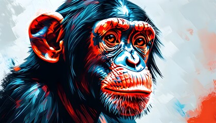 Wall Mural - Vibrant Portrait of a Young Chimpanzee Against a White Background